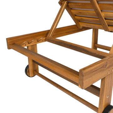 Mallorca 77.17"x23.62" Modern Classic Foldable Adjustable Wood Chaise Outdoor Lounge Chair with Cushion & Wheels